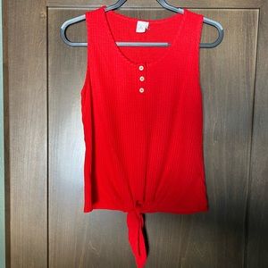 Red waffle tie front tank